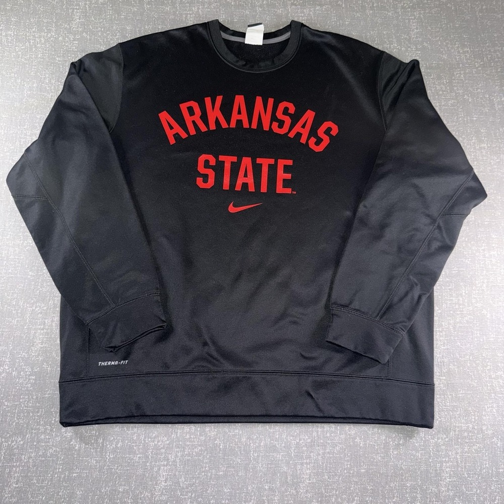 Arkansas State Sweatshirt Mens XL Black NCAA Football Nike Therma Fit Crewneck